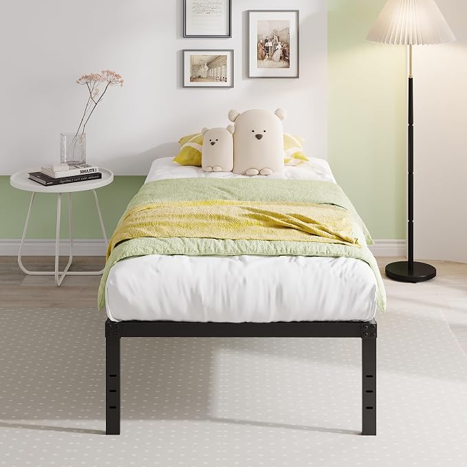 EMODA 14 Inch Twin Bed Frames No Box Spring Needed, Heavy Duty Metal Twin Platform Bed Frame, Noise Free, Easy Assembly, Black