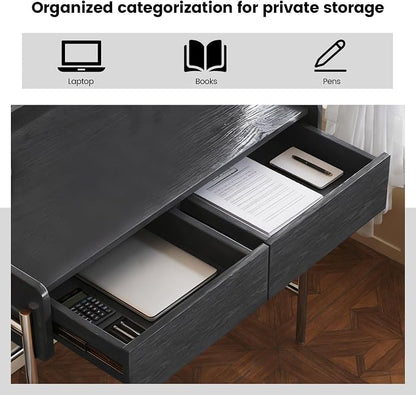 Home Office Computer Desk, Metal Frame Simple Dressing Vanity Table Without Mirror, Modern Minimalist Work Desk with 2 Drawers for Home Office, Bedroom and Living Room