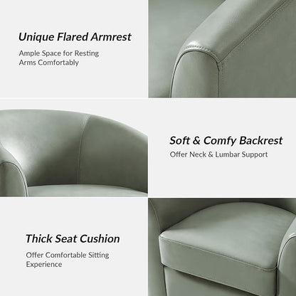 HULALA HOME Genuine Leather Swivel Barrel Chairs Set of 2, Round Swivel Accent Chairs with Solid Wood Base, Leather Barrel Accent Chair for Living Room, No Assembly Required, Sage