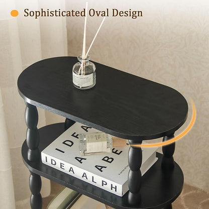 MaxSmeo Small Narrow Side Table, 3-Tier Narrow End Table with Storage, Skinny Side Table Nightstand for Small Spaces, Bedrooms, Living Room (Black)