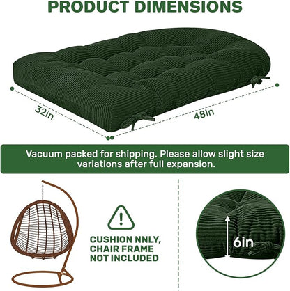 idee-home Egg Chair Cushion Replacement, Tufted Hanging Egg Chair Cushions with Corduroy Cover, Oversized Wicker Swing Cushion for Indoor Hammock Basket Chair, (Chair Not Included), 48x32 Inch