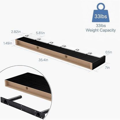 Floating Shelves for Wall, Bathroom Shelves Over Toilet, Wall Shelves & Book Shelf for Room, Hanging Shelf, Modern Wooden Mounted Floating Shelves, 36x7x1.5 in (Black, Set of 2)