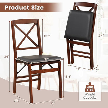 Giantex Folding Dining Chairs Set of 4, Foldable Wood Kitchen Chairs with Padded Seat, Solid Wood Frame, Max Load 400 Lbs, No Assembly Easy to Store Wooden Dining Chairs for Apartment, Small Space