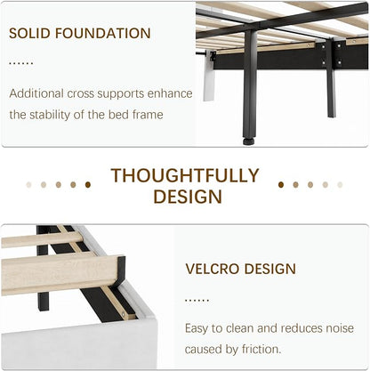VECELO Full Size Bed Frame with Diamond Tufted Headboard, Upholstered Platform Bedframe with Wood Slat Support, No Box Spring Needed, Velvet & White