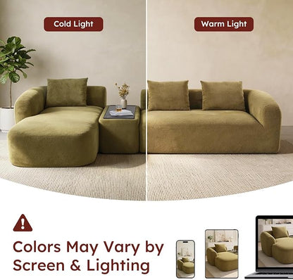 Relefree 136" Curved Modular Sectional Sofa, Boneless Couch with Movable Coffee Table, High-Resilience Foam, Couches for Living Room, Oversized, Chenille, Cloud Comfort, Thick Backrest Green