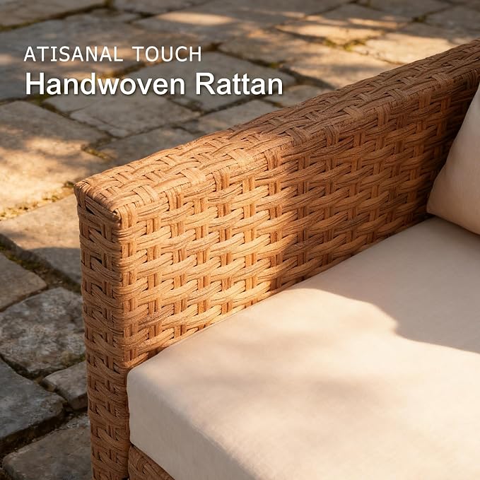 SUNSITT Patio Swivel Chair, Wicker Swivel Chairs Outdoor Seating Furniture with Thick Comfy Cushions, for Porch, Balcony, Deck, Natural Rattan Color