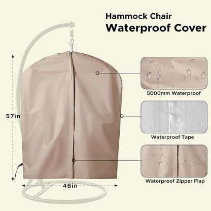 Miztli Hammock Chair with Hanging Chair Cover – Max 500 Lbs, Steel Spreader Bar with Anti-Slip Rings, Comfortable Indoor & Outdoor Hanging Chair – Includes Protective Waterproof Cover (57x45.5 in)