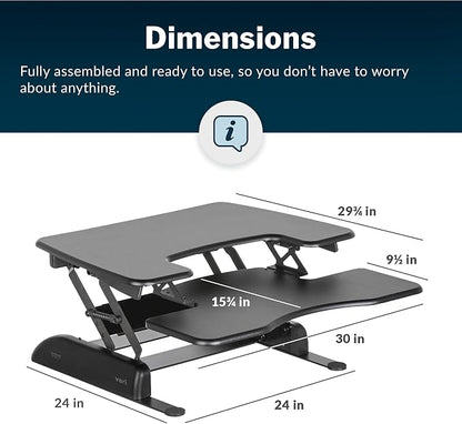 Vari VariDesk Pro Plus 30 Height Adjustable Standing Desk Converter for Home Office - Sit to Stand Desk with 11 Height Settings, Spring-Assisted Lift, and Weighted Base - Fully Assembled, Black