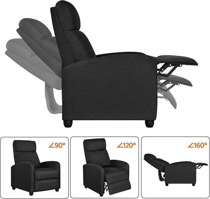 Topeakmart Fabric Recliner Sofa Push Back Recliner Chair Adjustable Modern Single Reclining Chair Upholstered Sofa with Pocket Spring Living Room Bedroom Home Theater Matte Black