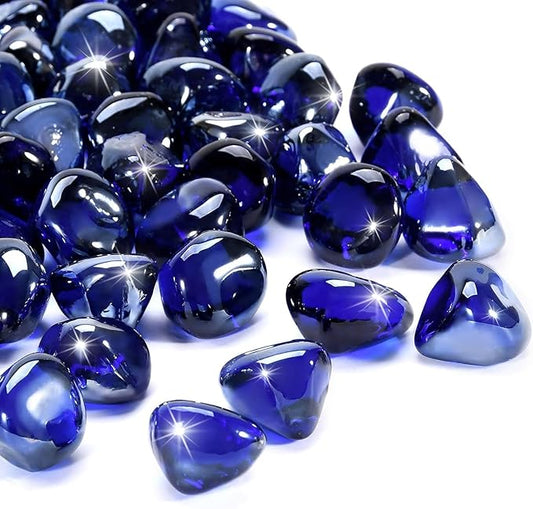 Fire Glass, Cobalt Blue Fire Stone for Propane Firepit, Fireplace and Outdoor Decorative. High Luster Diamonds 1 Inch Glass Beads, 10LB