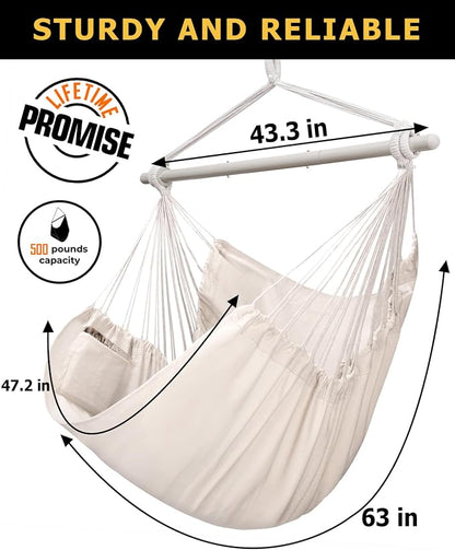 ADVOKAIR Hammock Chair Swing, Heavy-Duty Hanging Rope Swing Seat Supports 500 Lbs, Ideal for Outdoor Patio, Backyard, Porch, Deck & Indoor Bedroom Use