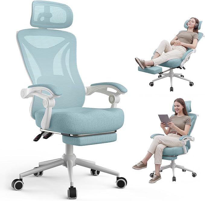 CYKOV Ergonomic Office Chair with Footrest - Adjustable Lumbar Support & Headrest, 90-135° Reclining Mesh Back Computer Chair - Home Office/Gaming, 350lbs Capacity