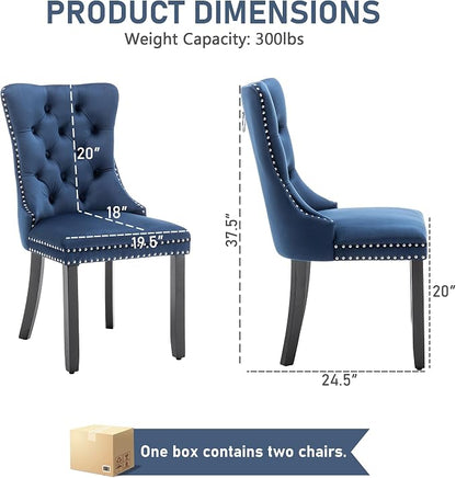 Mid Century Modern Dining Chair Set of 8 Velvet Upholstered Dining Accent Chair Farmhouse Dining Chairs with High Back and Nailhead Trim for Kitchen, Living Room, Bedroom (Blue)