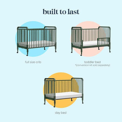 Davinci Jenny Lind 3-in-1 Baby Crib Convertible to Toddler Bed, Daybed - Easy to Assemble - GREENGUARD Gold Certified - 4 Adjustable Mattress Heights, Conversion Kit Sold Separately - Forest Green