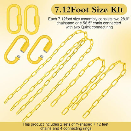 Heavy Duty Porch Swing Hanging Chain Kit (2 Pack) 1500 Lbs Capacity, Up to 7.1ft Length- Rustproof Zinc-Plated, 4 Quick Links & 2 Y-Chain Assemblies, Indoor/Outdoor Hanging Hardware(Yellow)