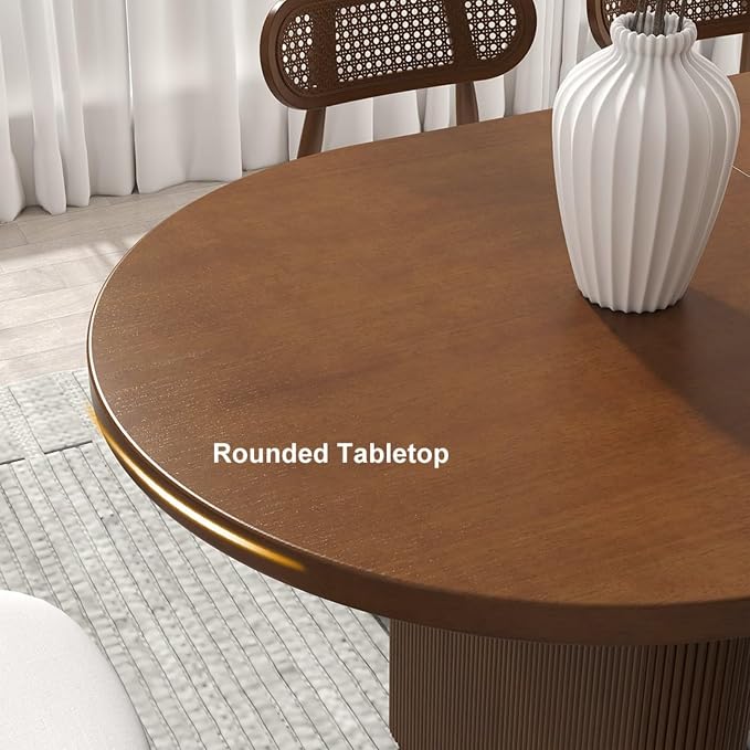 homary Extendable Oval Dining Table 63"-79", Japandi Style Kitchen Table for 4-6 People, Double Pedestal Base, Space-Saving Design for Family Gatherings, Holiday Dinners (Table Only)