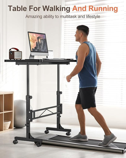 Amztabler Small Standing Desk Adjustable Height, Mobile Stand Up Desk with Wheels, 32 Inch Portable Rolling Desks Conference Room Tablesf for Walking Pad Treadmill Black