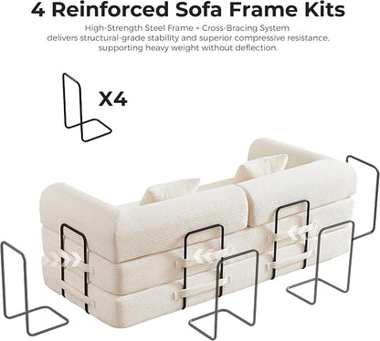 79" 5-in-1 Convertible Sofa Bed No Assembly, Boneless Couch Bed with High Density Foam, Foldable Sleeper Sofa, Corduroy Modular Couch for Apartment, Studio, Dorm Room, Small Space, Beige White