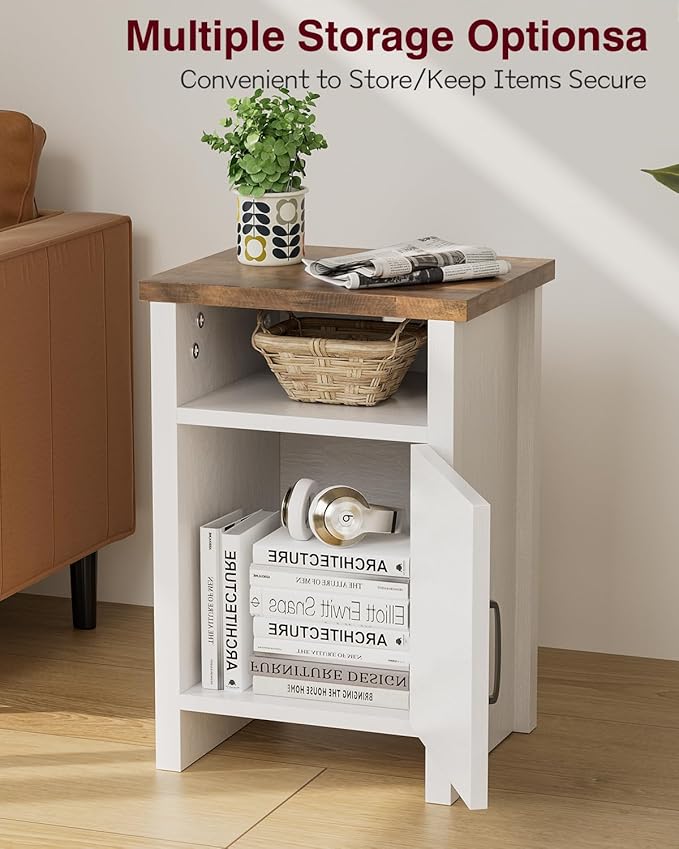 YESHOMY Farmhouse Modern Nightstand with Shelf and Barn Door, Set of 2 for Bedroom, White