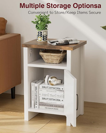 YESHOMY Farmhouse Modern Nightstand with Shelf and Barn Door, Set of 2 for Bedroom, White