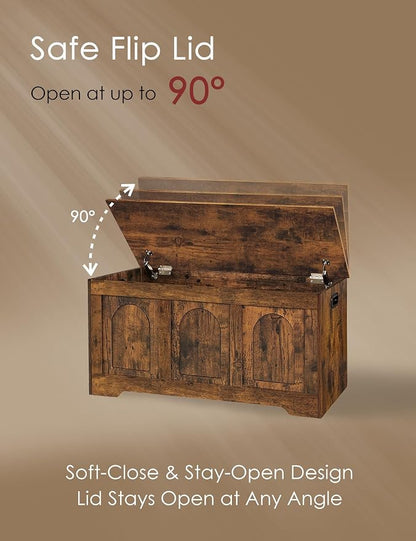 DINZI LVJ Storage Chest, 39.4” Wooden Toy Box with 2 Safety Hinges, Entryway Shoe Bench with Flip-Top, Sturdy Large Storage Trunk for Living Room, Bedroom, Playroom, Easy Assembly, Rustic Brown