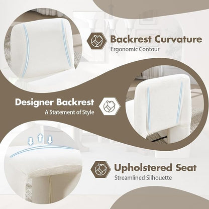 Hyfirm Upholstered Dining Chairs Set of 2, Modern Armless Desk Chair with Metal Footrest for Diningroom Bedroom Livingroom Reading Room,White Fabric