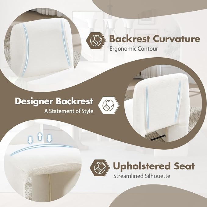 Hyfirm Upholstered Dining Chairs Set of 4, Modern Armless Desk Chair with Metal Footrest for Diningroom Bedroom Livingroom Reading Room,White Fabric