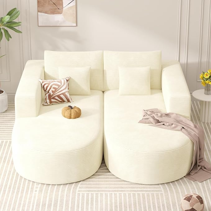 Modular Sectional Sofa Bed,Convertible Cloud Couches for Living Room,2 Chaise Corduroy Boneless Couch Sleeper Sofa Set,Oversized Chaise Lounge Chair for Bedroom,No Assembly Required,Beige 1PCS