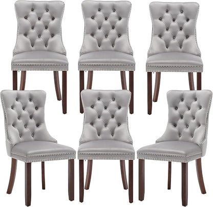Mid Century Modern Dining Chair Set of 6 Velvet Upholstered Dining Accent Chair Farmhouse Dining Chairs with High Back and Nailhead Trim for Kitchen, Living Room, Bedroom (Light Gray)
