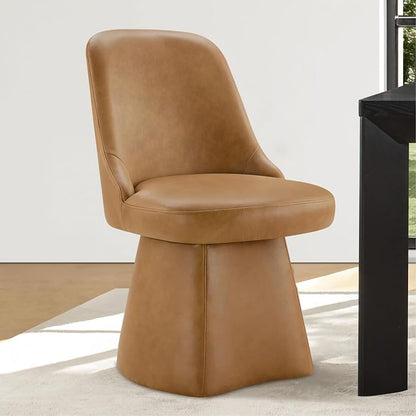 KISLOT Swivel Dining Chairs Set of 1, Upholstered Mid Century Modern Deskchair with High Back, Faux Leather Kitchen Chairs for Dining Room, Bedroom, Dressing Room, Brown