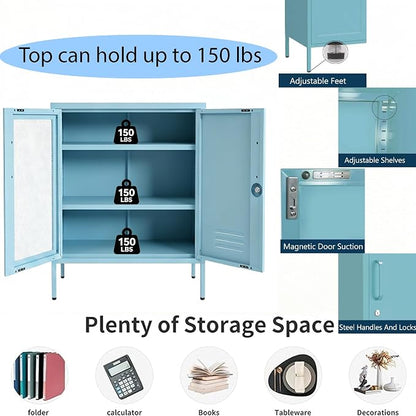 Blue Metal Locker CabinetsMetal Locker Storage Cabinet with Mesh Doors and Adjustable Shelves Coffee Bar Cabinet,Kitchen Pantry Storage Cabinets for Home, Office, Entryway and Hallway