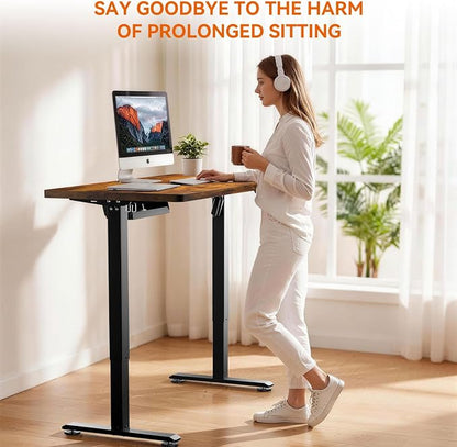 Standing Desk, 48 x 24 inches Electric Height Adjustable Desk, Sit Stand up Desk, Memory Computer Home Office Gaming Desk with 3 Preset Heights, Wood Table Cable Management Box, Brown