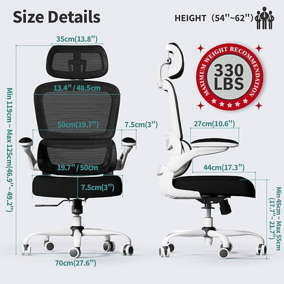 TRALT Office Chair Ergonomic Desk Chair, 330 LBS Home Mesh Office Desk Chairs with Wheels, Comfortable Gaming Chairs (1, Black & White)