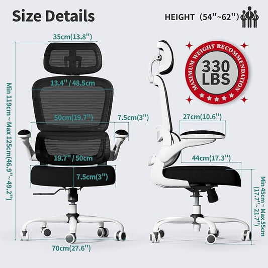 TRALT Office Chair Ergonomic Desk Chair, 330 LBS Home Mesh Office Desk Chairs with Wheels, Comfortable Gaming Chairs (1, Black & White)