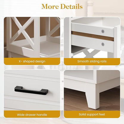 May in Color Nightstand Set of 2, 30" Tall Side Table with 2 Drawers and Open Shelf, Bedside Table with Solid Feet, Modern Night Stand End Table for Bedroom, Home Office, White