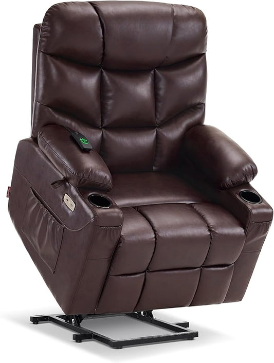 MCombo Power Lift Recliner Chair with Extended Footrest for Elderly People, for Mom, Faux Leather 7287 (Dark Brown, Medium)