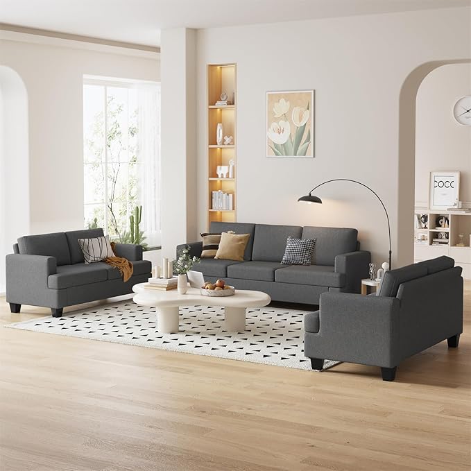 Furnimart 62" Loveseat Couch, Modern Love Seat Sofa, Comfy Deep Seat Sofa for Living Room, Small Couches for Small Spaces, 2 Seater Couch for Bedroom, Linen Dark Grey