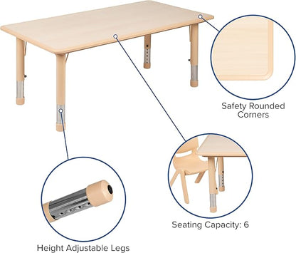 BizChair Adjustable Height Kids Activity Table, Natural Plastic, 23.6" W x 47.25" L, Rectangular, Table Only