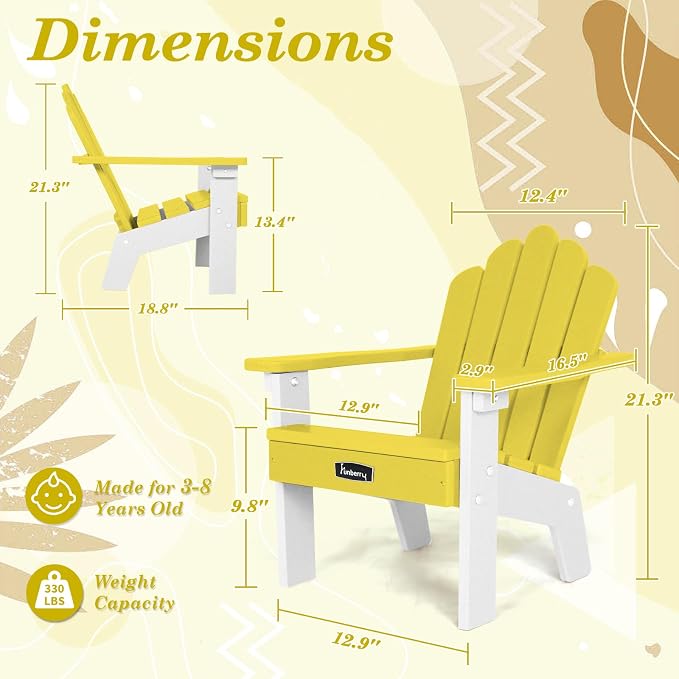 Kids Outdoor Chair, Kids Adirondack Chairs Set of 2, Toddler Outdoor Chair | CPC Certified, HDPE All Weather, Easy Assembly, Ergonomic Design, Fade Shield, Easy-Clean for Patio, Garden, Backyard, Beach