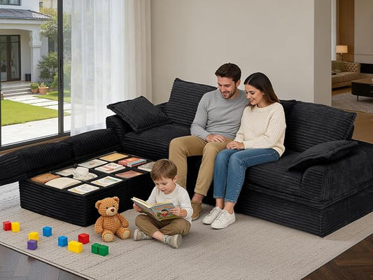 Upgrade Boneless Couch with Storage, Extra Deep&High Seat Modular Sectional Sofa 3 Seater U Shaped Cloud Couch with Ottoman, Tool-Free Assembly Sectional Couches for Living Room