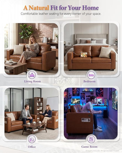 TYBOATLE 65" Faux Leather Love Seat Sofa for Living Room, Modern Tufted Comfy Loveseat w/USB Charging Ports and Wide Arms, 2 Seater Office Small Couch for Small Space Bedroom, Brown