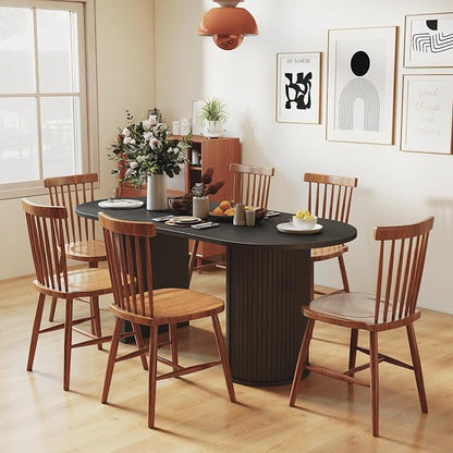 Oval Rectangular Dining Table for 4-8 People,70.87" Long Kitchen Table with Large Tabletop Wood Dinner Table Conference Meeting Table for Dining Room Living Room Kitchen,Black