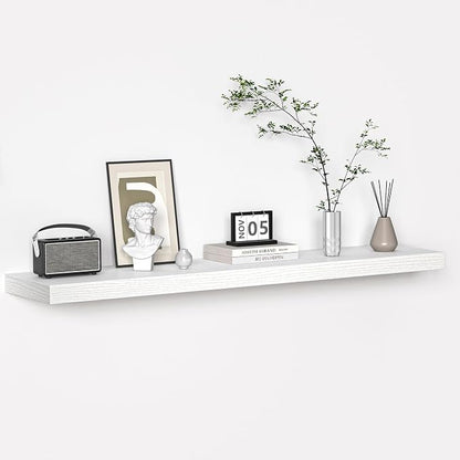 Floating Shelves - 10.3 Inch Deep Wall Shelf for Decor & Storage - Wall Mounted Display Shelving with Invisible Heavy-Duty Metal Bracket - 48" W x 10.3" D x 1.8" H - Set of 1 - Rustic White