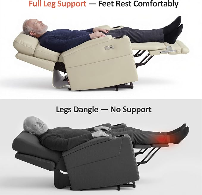 MCombo Lift Chair for Tall Man 6‘6’’, Dual Motor Power Lift Recliner Chair for Elderly, Lay Flat for Sleeping, Heat and Massage, USB & Type C, Faux Leather 7755 (Cream White)