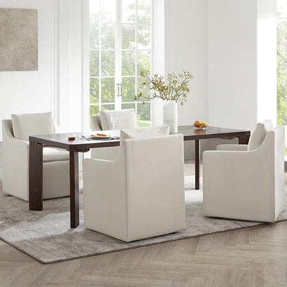KISLOT Upholstered Dining Chairs Set of 4, Washable Cover Modren Deskchair with 4 Casters & Hidden Storage for Dining Room, Living Room, Home Office, Flax Beige, 4 Box