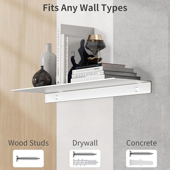 Danpoo 20 inch Floating Shelf for Wall Organizer & Storage, Display Shelf, Metal Wall Shelf for Bathroom, Living Room, Kitchen, Bedroom(Silver)