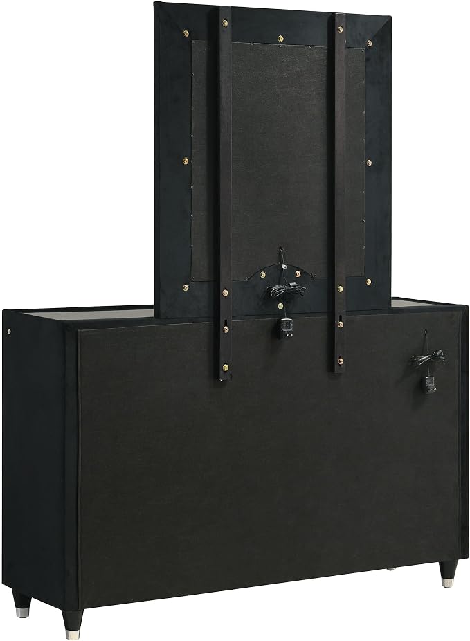 Coaster Home Furnishings - Ravenne - Wood - 8-Drawer Dresser with LED Mirror, Velvet Upholstery, and Glass Top - Bedroom - Black - 223193M