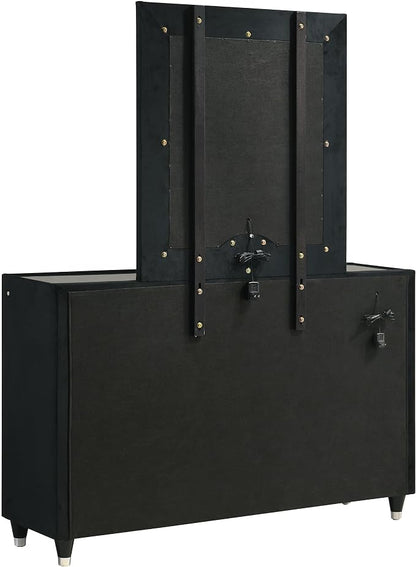 Coaster Home Furnishings - Ravenne - Wood - 8-Drawer Dresser with LED Mirror, Velvet Upholstery, and Glass Top - Bedroom - Black - 223193M