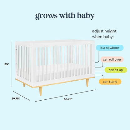 Davinci Marley 3-in-1 Convertible Crib w/Mattress - White & Natural | FSC & GREENGUARD Gold Certified Crib Convertible to Toddler Bed & Daybed - Includes Mattress - Conversion Kit Sold Separately