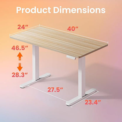HUANUO 40x24 Inch Electric Standing Desk, Height Adjustable, Light Walnut | Smooth Home Office Desk, 176lbs Capacity with 4 Memory Presets & Headphone Hooks. Easy to assemble Computer Gaming desk